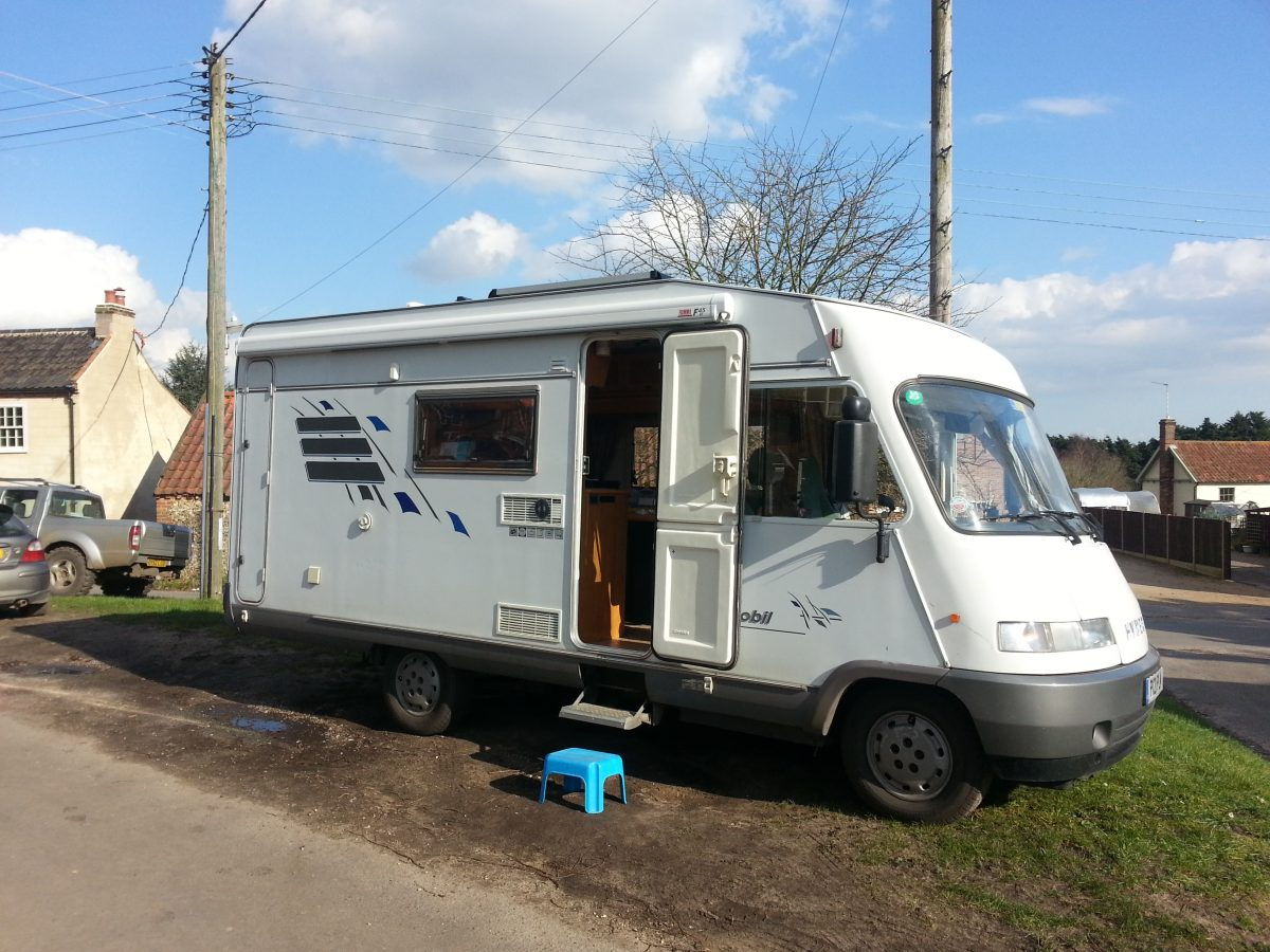 Bertie at home showing off his solar panel and mifi antenna