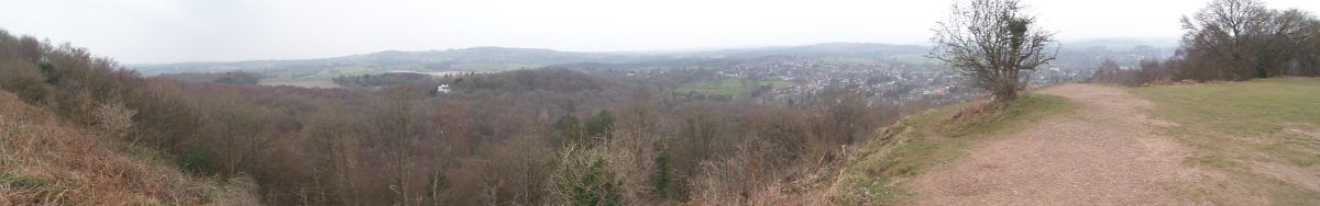 Panoramic view from the hill fort on the top of Kinver Edge above the cave houses