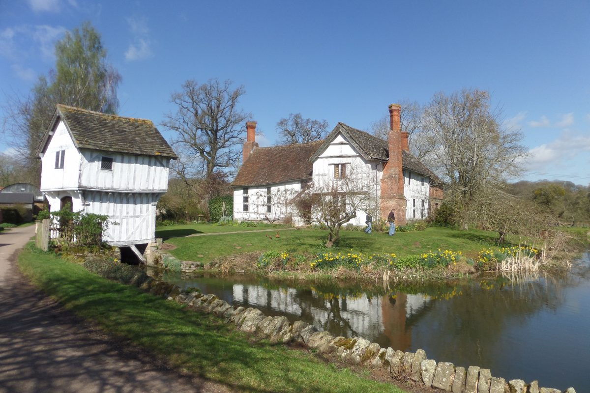 Lower Brockhampton Manor House with its distinctive gatehouse. The house dates from the mid fifteenth century.