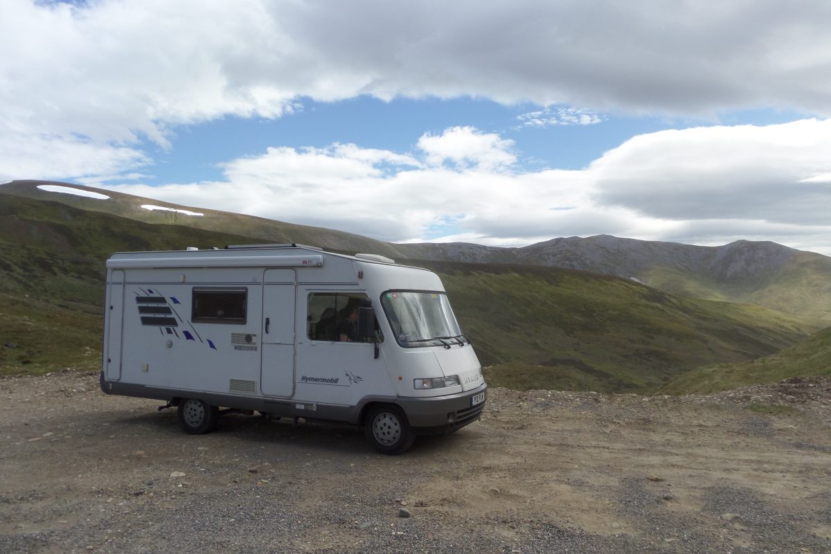 Cairnwell Pass near the Glenshee Ski Area was our lunch stop. Dramatic views but Bertie was buffetted by the very strong wind!