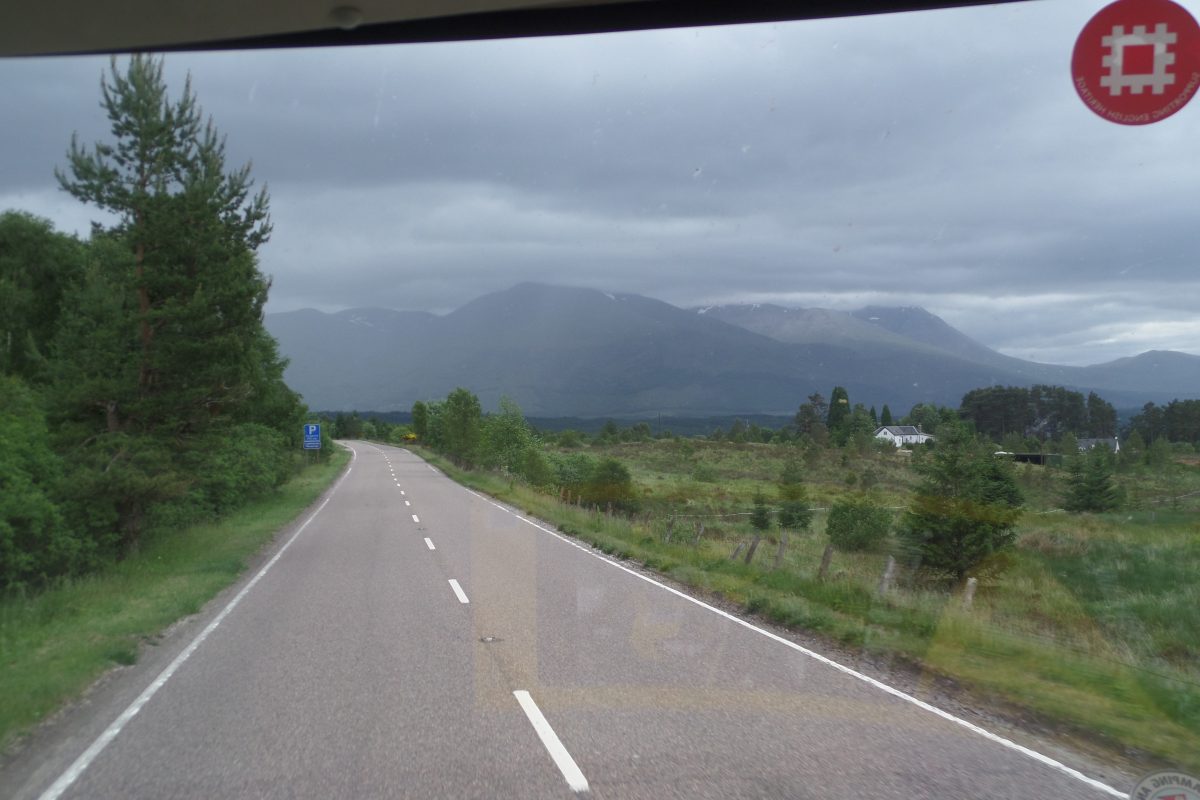 Driving the Great Glen with Ben Nevis in the distance