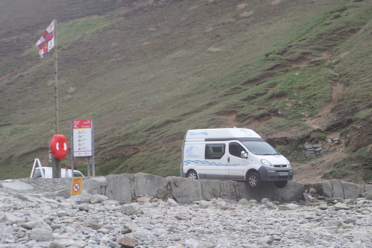 Vauxhall Camper in trouble at Chapel Porth Beach