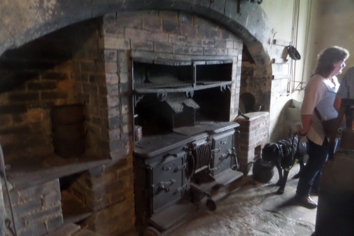 The old kitchen at Chastleton House showing the "new" range installed in the 19th century. Photo is fuzzy as it is rather dark in the house.